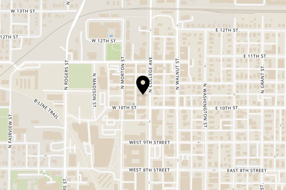 Map showing the location of MAJÉ Sushi Bloomington on 601 N College Ave in Bloomington